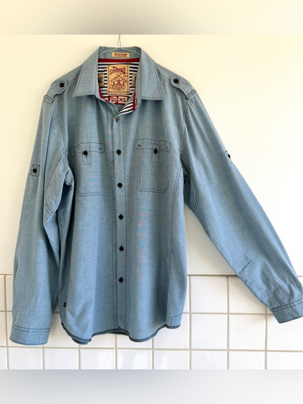 Sovereign Code Light Blue Casual Button-Down Shirt Long Sleeves  XL